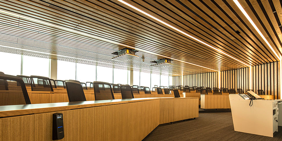 Conference auditorium fitted with escape route and emergency lighting